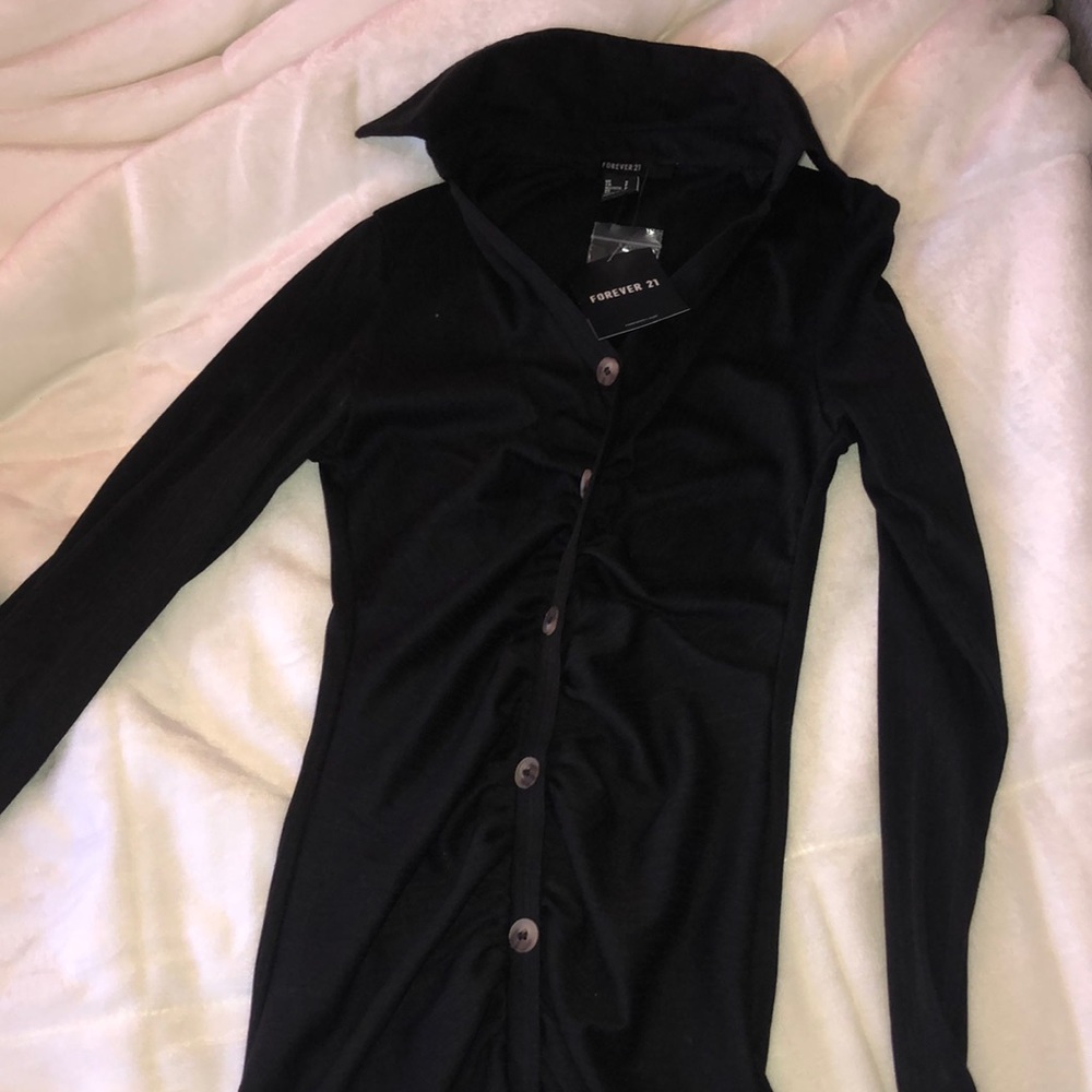 Black bodycon long sleeve button down dress